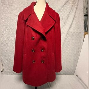 London Fog Women's Vibrant Red Pea Coat